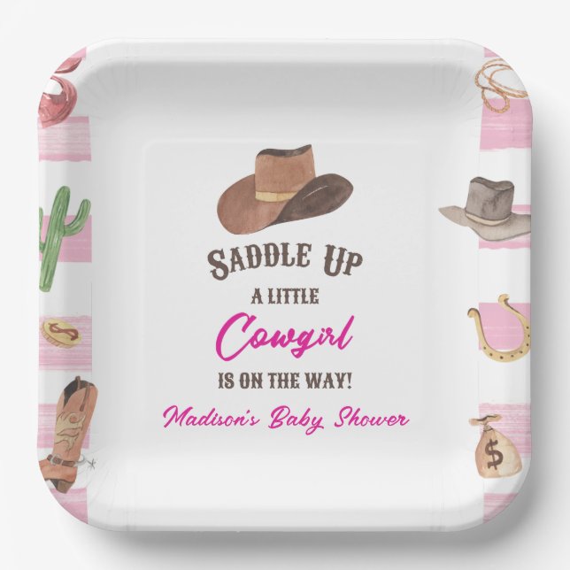 Plato De Papel Cowgirl Western Rodeo Wild West Baby Shower (Anverso)