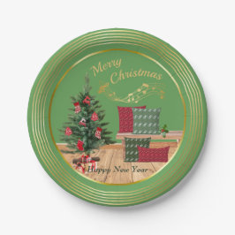 Plato De Papel Cozy Bench Merry Christmas Paper Plate