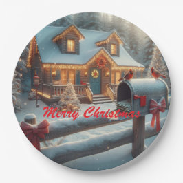 Plato De Papel Cozy Christmas Cabin Winter Wonderland