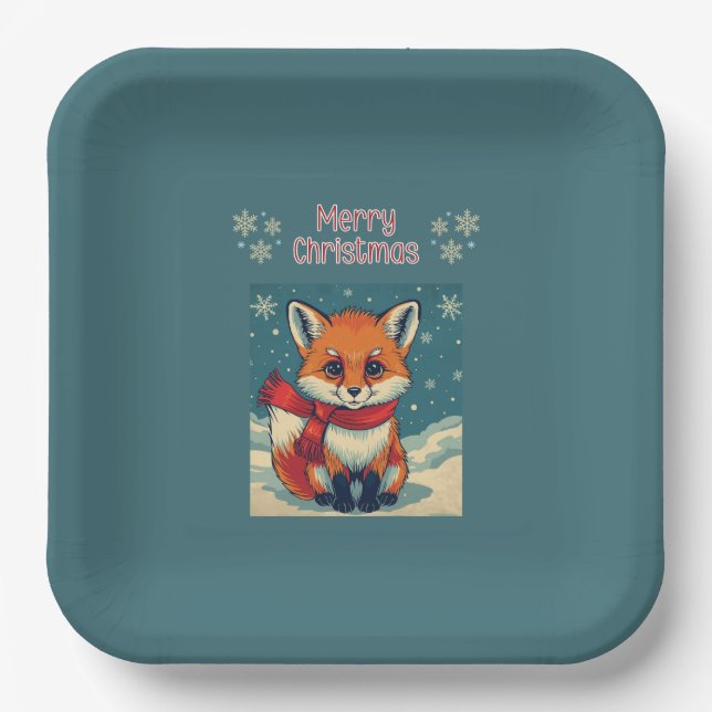 Plato De Papel Cozy Christmas Fox Paper Plate (Anverso)