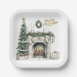 Plato De Papel Cozy Merry Christmas Paper Plate Winter Window