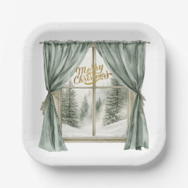 Plato De Papel Cozy Merry Christmas Paper Plate  Winter Window