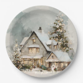Plato De Papel Cozy Whimsical Christmas House | Paper Plates