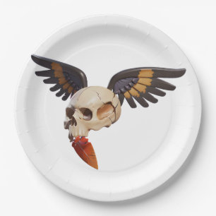 Plato De Papel Cracked Skull with Wings and Feather