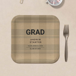 Plato De Papel Craft Tartán Pintó Moderno Graduación De Niño Simp