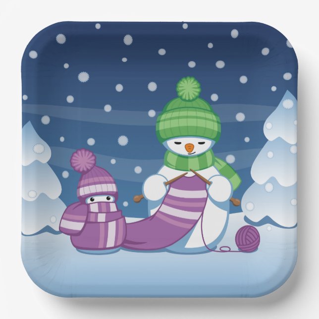 Plato De Papel Crafty Snowman Knitus Scarf (Anverso)