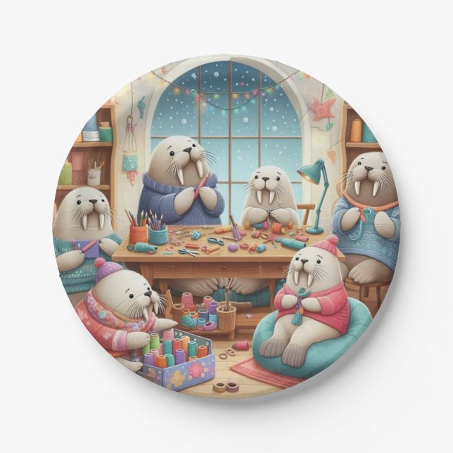 Plato De Papel Crafty Walrus Birthday Bash Placas de papel (Anverso)