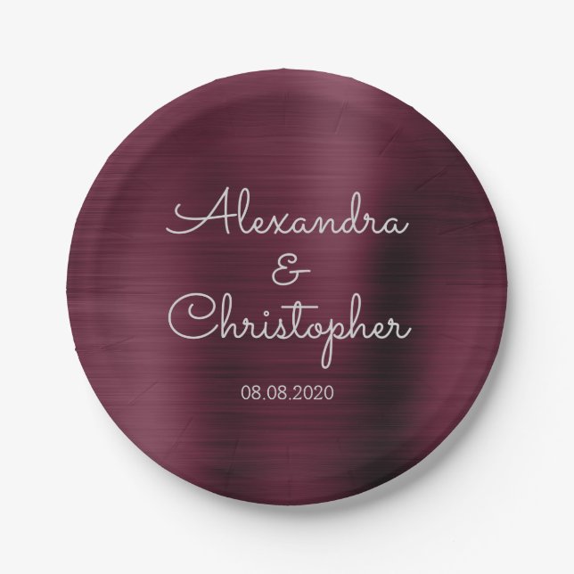 Plato De Papel Cranberry Burgundy Boda o recepción (Anverso)