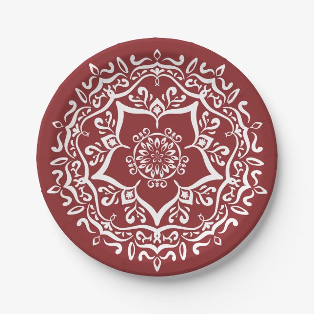 Plato De Papel Cranberry Mandala (Anverso)