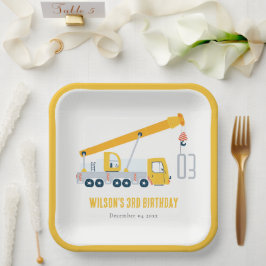 Plato De Papel Crane Cruck Vehículo de Construcción Niños Cumplea