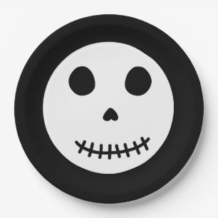 Plato De Papel Cráneo de Halloween negro moderno
