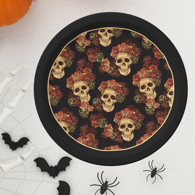 Plato De Papel Cráneo gótico Partido Halloween de la Cruz Roja Ne (Subido por el creador)