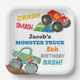 Plato De Papel Crash Smash Monster Camión Cumpleaños Bash Waterco