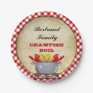 Plato De Papel Crawfish Boil Pot Red Check Gingham