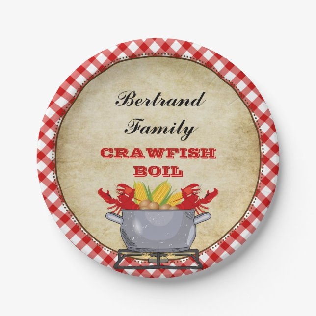 Plato De Papel Crawfish Boil Pot Red Check Gingham (Anverso)