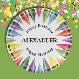 Plato De Papel Crayon Feliz Cumpleaños Fiesta Infantil