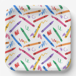 Plato De Papel Crayons Cumpleaños Party Kids Boy Chica