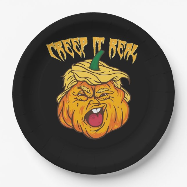 Plato De Papel Crazy Halloween Calabaza Ropa de Trumpkin (Anverso)