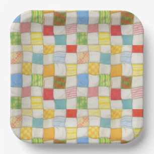Plato De Papel CRAZY QUILT 9" Placas cuadradas de papel