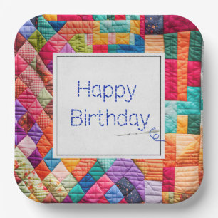 Plato De Papel Crazy Quilt y Needle para el cumpleaños