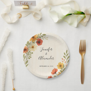 Plato De Papel Crea tu propio boda floral acuarela rústico