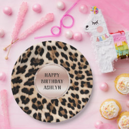 Plato De Papel Cream Black Brown Leopardo Rubor Pink Birthday