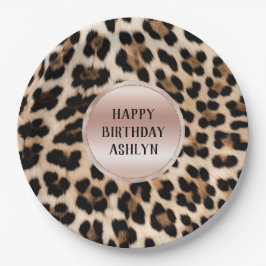 Plato De Papel Cream Black Brown Leopardo Rubor Pink Birthday