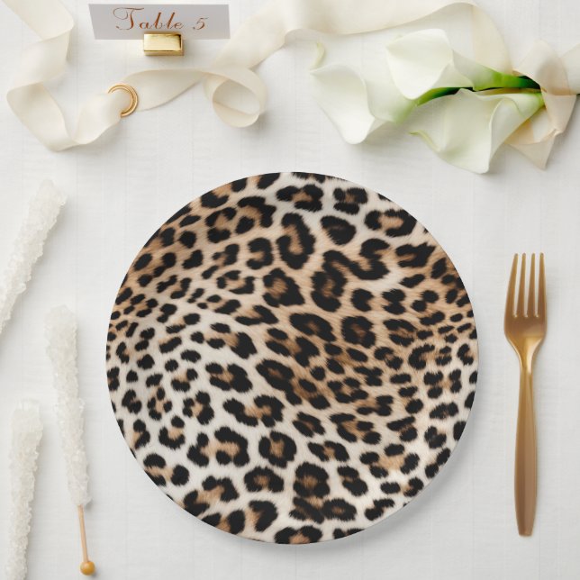 Plato De Papel Cream Black Leopard Print (Boda)