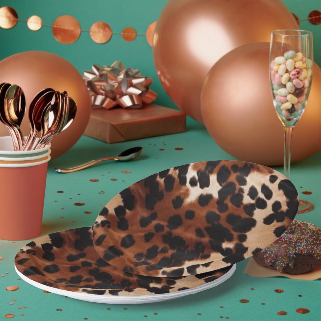 Plato De Papel Cream Brown Black Piel de vaca (Multi)