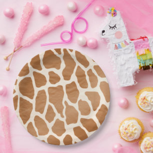 Plato De Papel Cream Brown Safari Girafa Animal Print