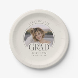 Plato De Papel Cream Charcoal Personalized Photo Grad Party
