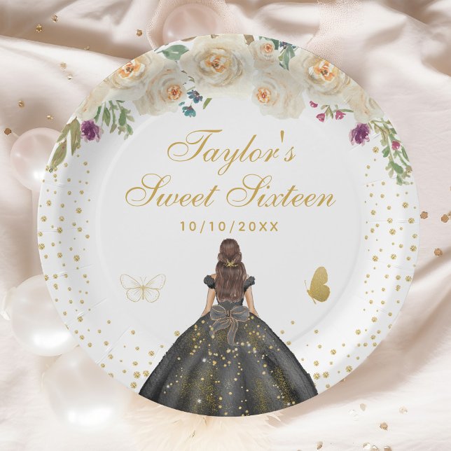 Plato De Papel Cream Floral Brunette Hair Princess Dulce (Subido por el creador)