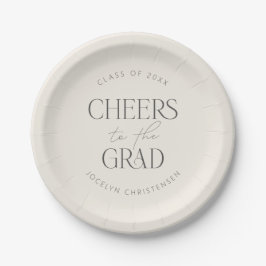 Plato De Papel Cream Gray Personalized Cheers Grad Party