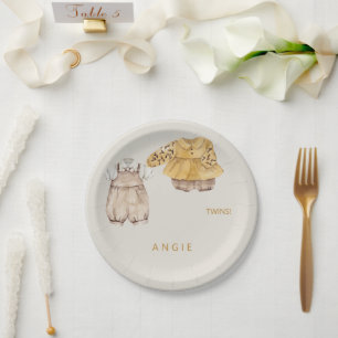 Plato De Papel Cream Twins Boho Baby Shower