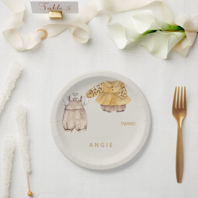 Plato De Papel Cream Twins Boho Baby Shower (Boda)