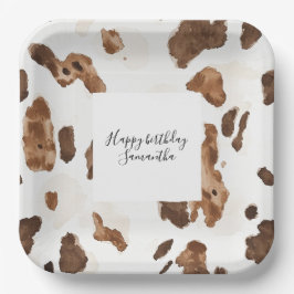 Plato De Papel Creamy Brown Chocolate Cow Print Animal Cumpleaños