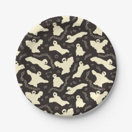Plato De Papel Creamy Ghosts - Patrón de Halloween.