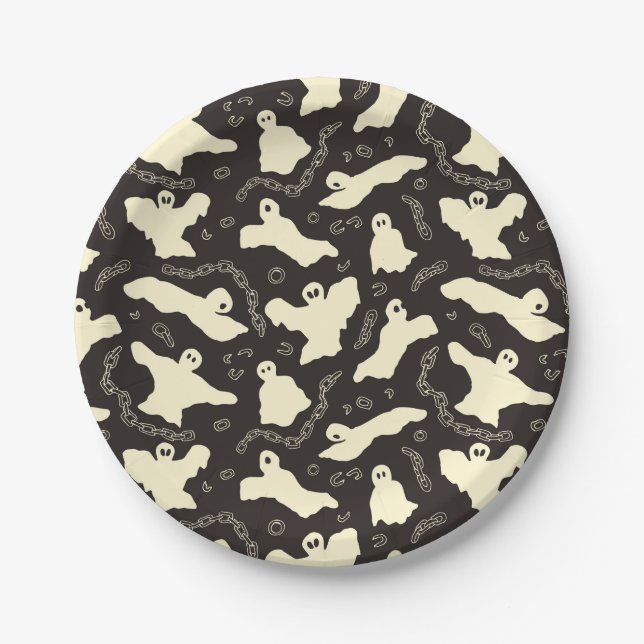 Plato De Papel Creamy Ghosts - Patrón de Halloween. (Anverso)