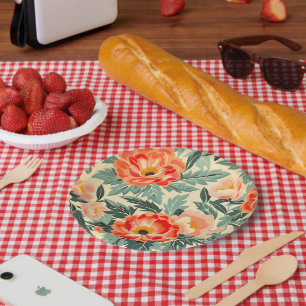 Plato De Papel Creamy Vintage Peach Blossom Watercolor