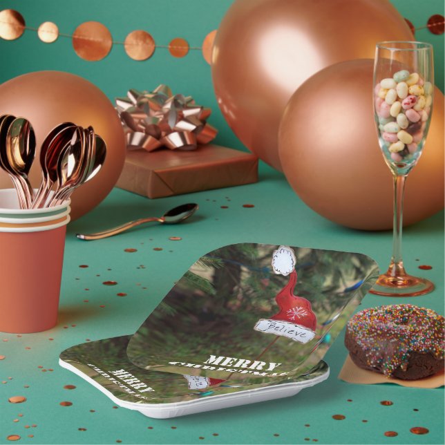 Plato De Papel Crean Feliz Gorra de Papá Noel (Multi)