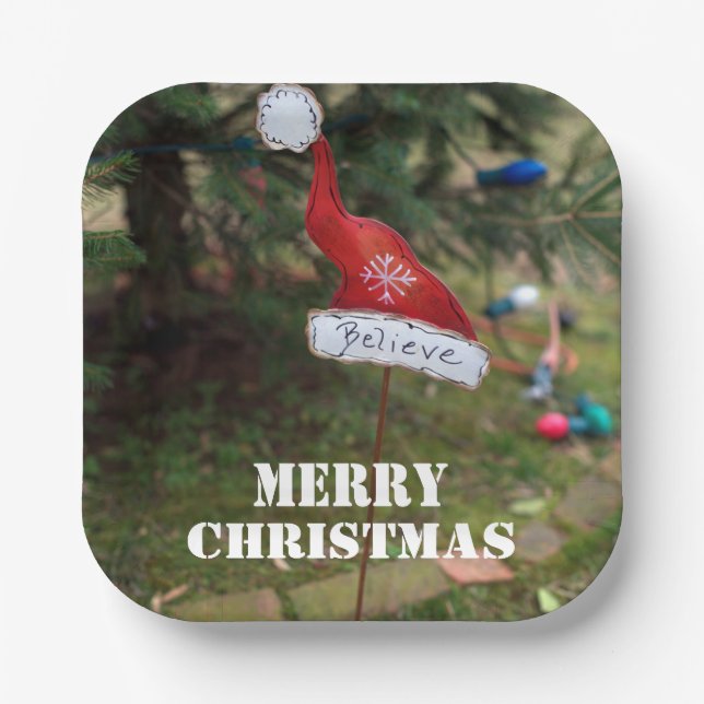 Plato De Papel Crean Feliz Gorra de Papá Noel (Anverso)