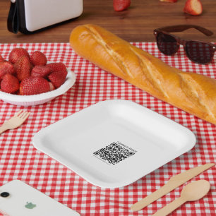 Plato De Papel Crear su propio código QR   Blanco y negro