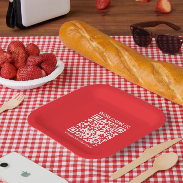 Plato De Papel Crear su propio código QR instantáneamente | Rojo  (Picnic)