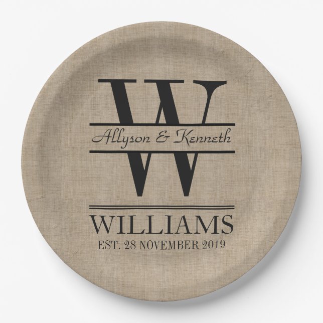 Plato De Papel Crear su propio Monograma de Aniversario con el lo (Anverso)