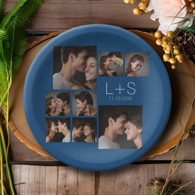 Plato De Papel Crear su propio monograma de Collage de fotos Boda (Personalized Wedding and Anniversary Party Plates)