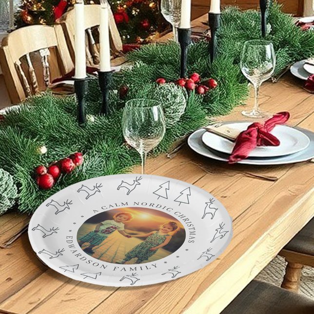 Plato De Papel Create your own nordic family photo christmas (Create your own nordic family photo christmas paper plates.)
