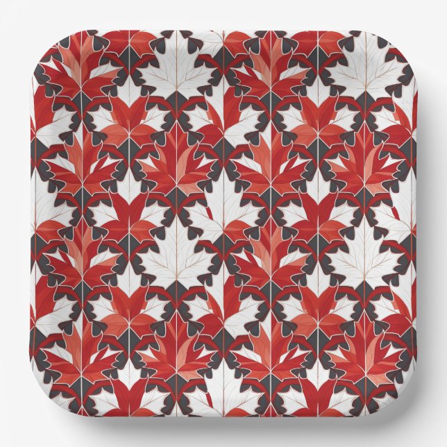 Plato De Papel Creative Canadian Maple Leaf Pattern ID1072 (Anverso)