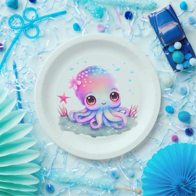 Plato De Papel Creatura marina de Octopus Cute (Fiesta)
