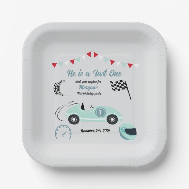 Plato De Papel Crecer Dos Rápidos Festividades De Carrera Azul Cu (Anverso)