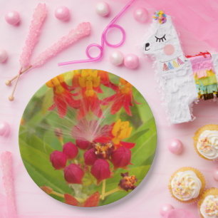 Plato De Papel Creen sus propias flores rojas verdes adorables